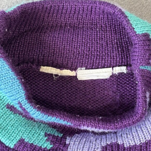 VTG 80s Grape Leaf Knit Sweater Womens M Purple Turquoise Retro Floral Pastel - Picture 11 of 12